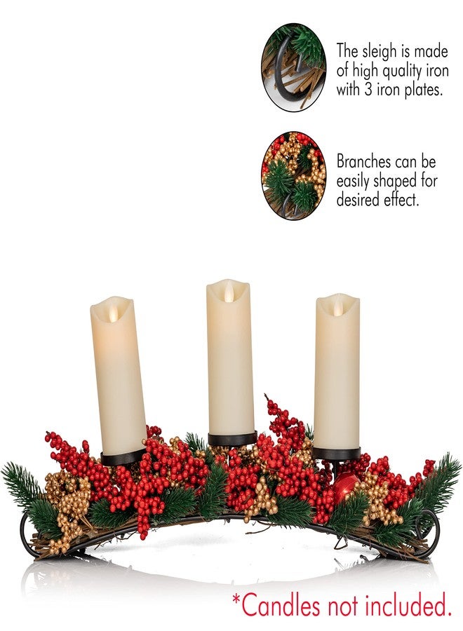 Ornativity Christmas Décor Candle Holder - Xmas Table Themed Candle Holder Centerpiece Decorations with Red and Gold Berries, Twigs, and Evergreens - Image 5